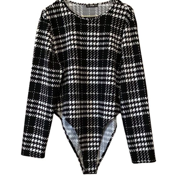 SHEIN Houndstooth Bodysuit Black White 3XL - Picture 4 of 6